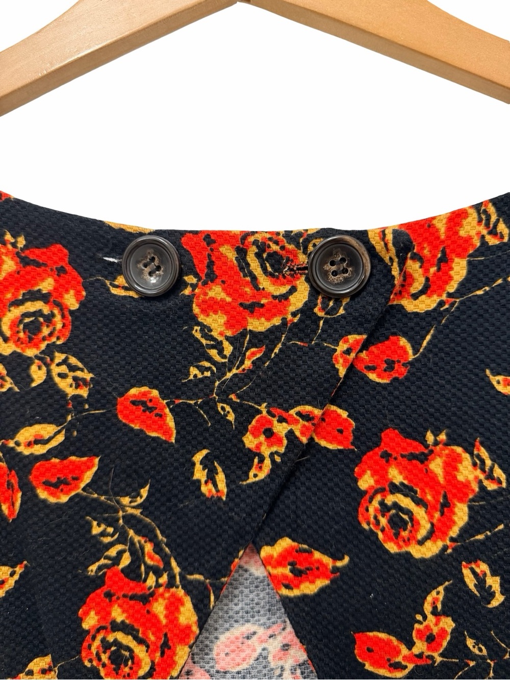 Louche Black Floral Mini Dress Size US 8 Cap Sleeve Red Rose Fit & Flare - Picture 5 of 5